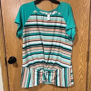 Just Be Teal and White Striped Top